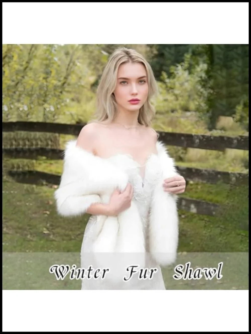 Faux Fur Wedding Shawl Wrap Bridal Scarf with Brooch